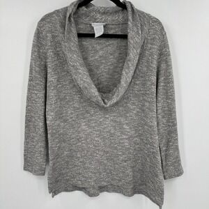 Soft Surroundings Sweater Womens Medium Gray Knit Cotton Cowl Neck Slit Pullover